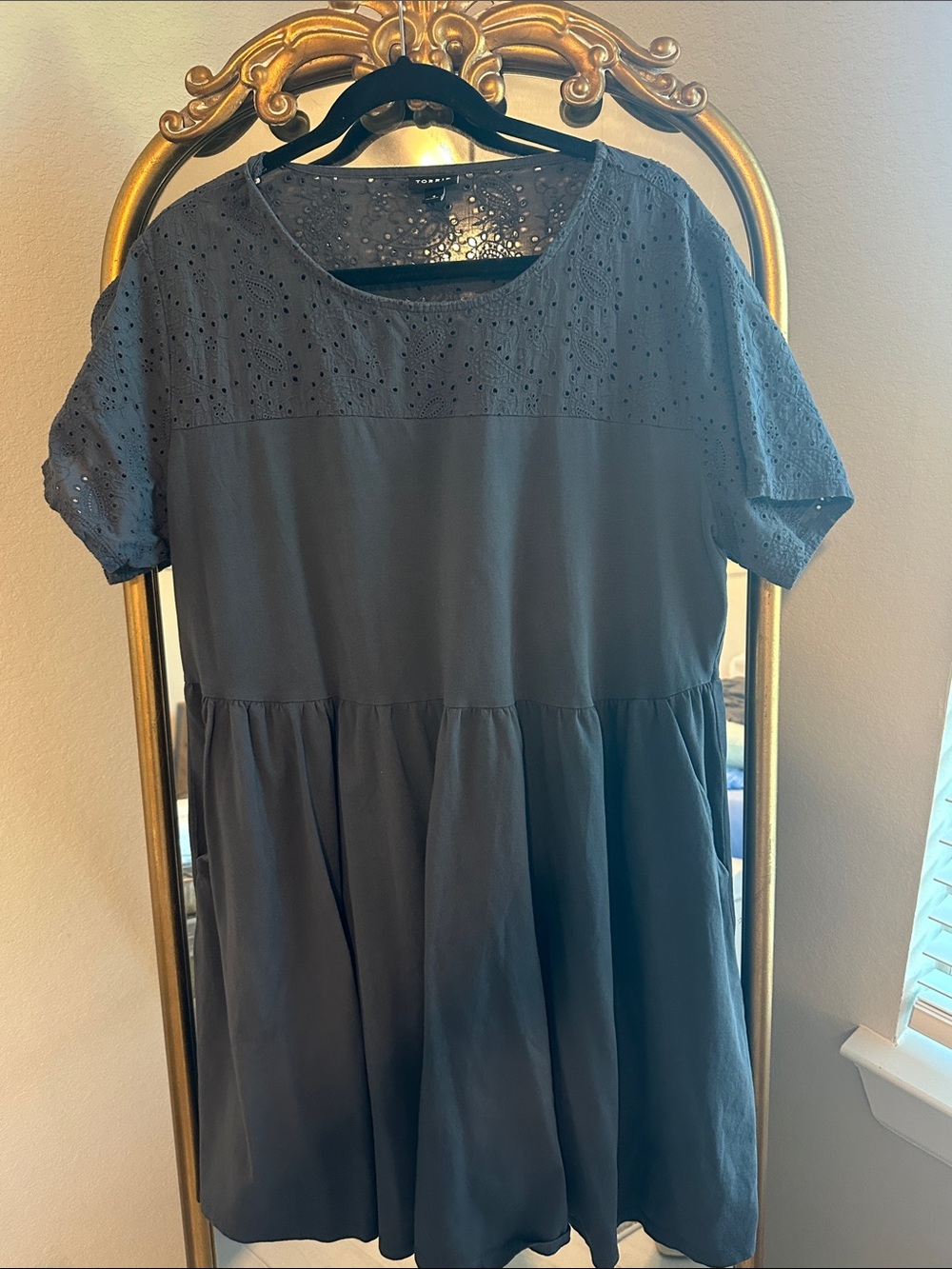 torrid Navy Blue Eyelet Yoke Tiered Casual Dress